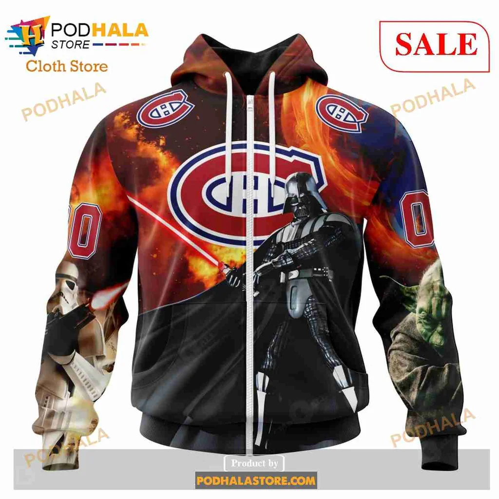 Bold Montreal Canadiens Star Wars Hoodie Featuring Darth Vader Design - View 1 Bold Montreal Canadiens Star Wars Hoodie Featuring Darth Vader Design - View 1