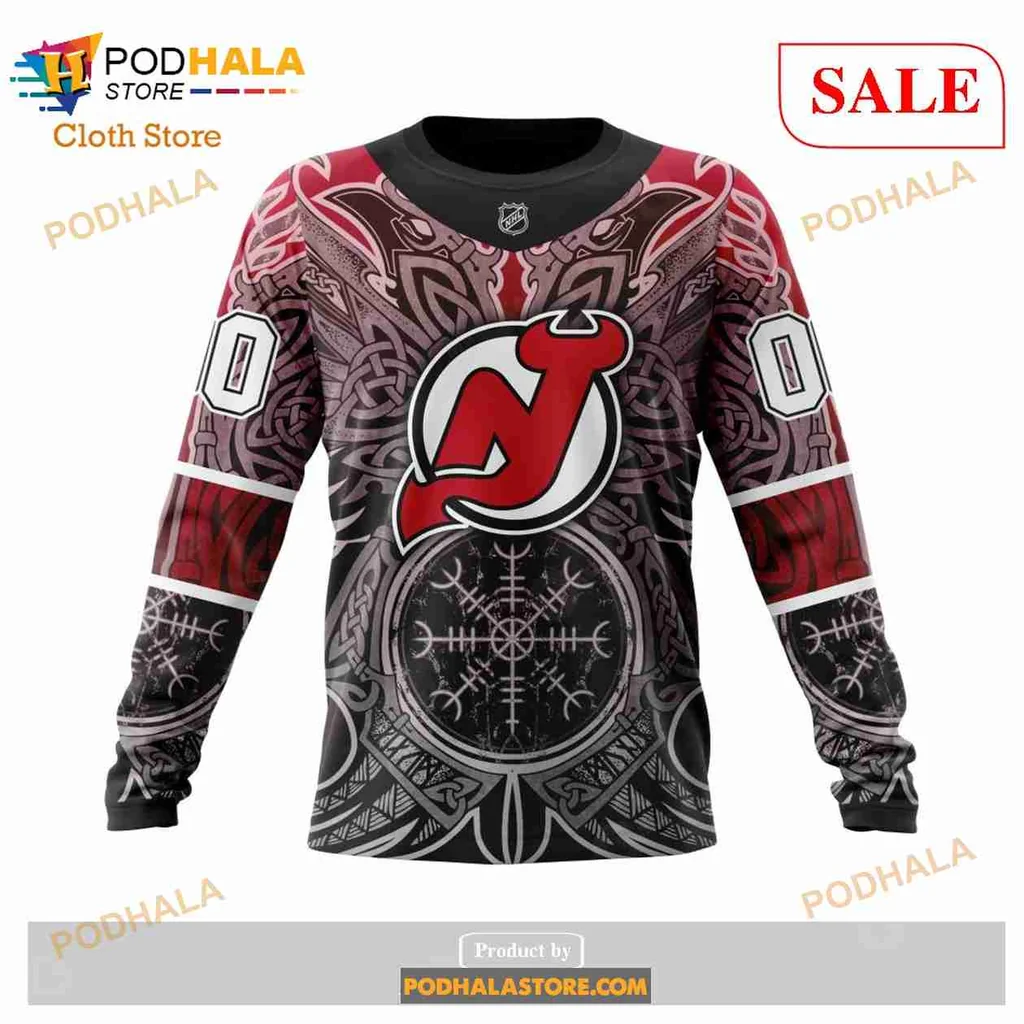 Bold New Jersey Devils Viking Hoodie Featuring Norse Symbols Design - Product View 6 Bold New Jersey Devils Viking Hoodie Featuring Norse Symbols Design - Product View 6