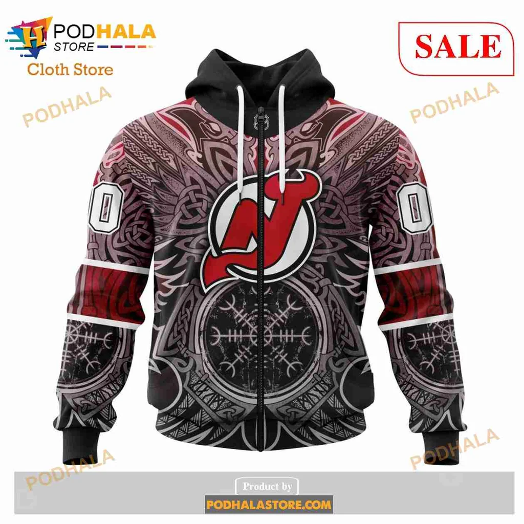 Bold New Jersey Devils Viking Hoodie Featuring Norse Symbols Design - Product View 7 Bold New Jersey Devils Viking Hoodie Featuring Norse Symbols Design - Product View 7