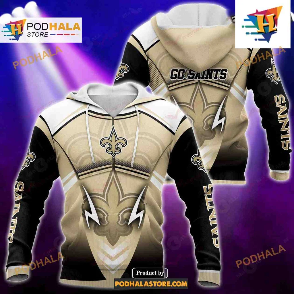 Bold New Orleans Saints 3d Hoodie Featuring Fleur De Lis And Lightning Bolts