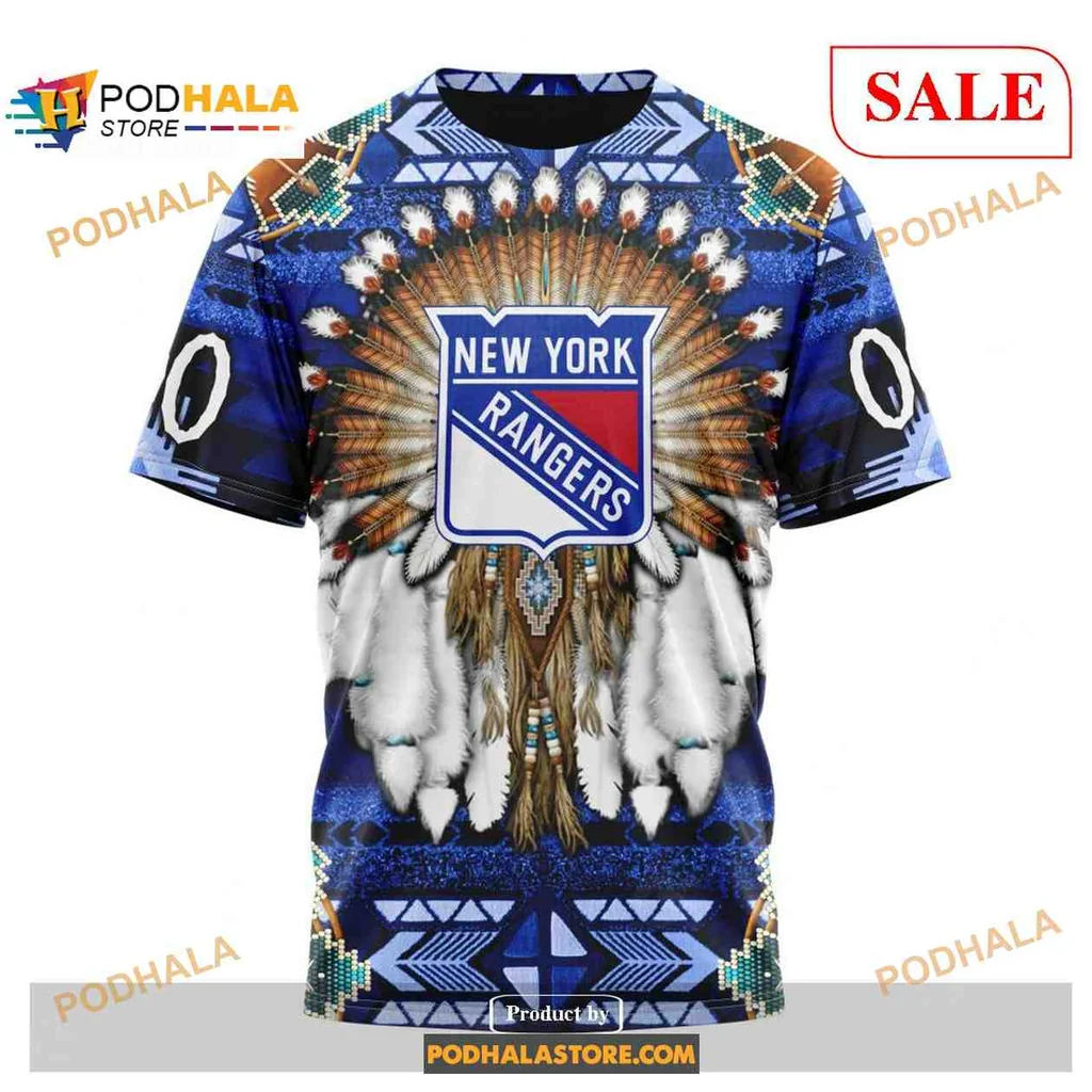 Bold New York Rangers Native American Hoodie With Vibrant Design - View 2 Bold New York Rangers Native American Hoodie With Vibrant Design - View 2