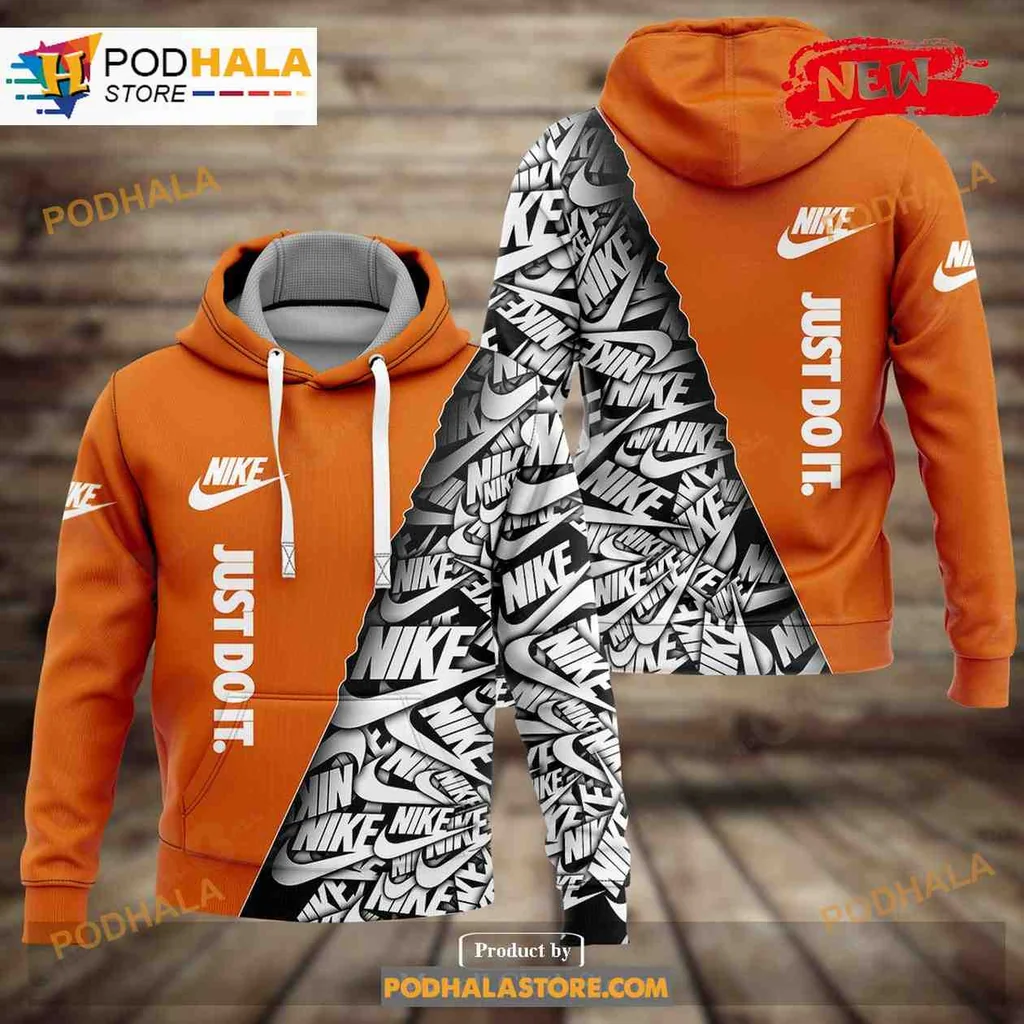 Bold Orange Nike Logo 3d Hoodie With Dynamic Black And White Design
