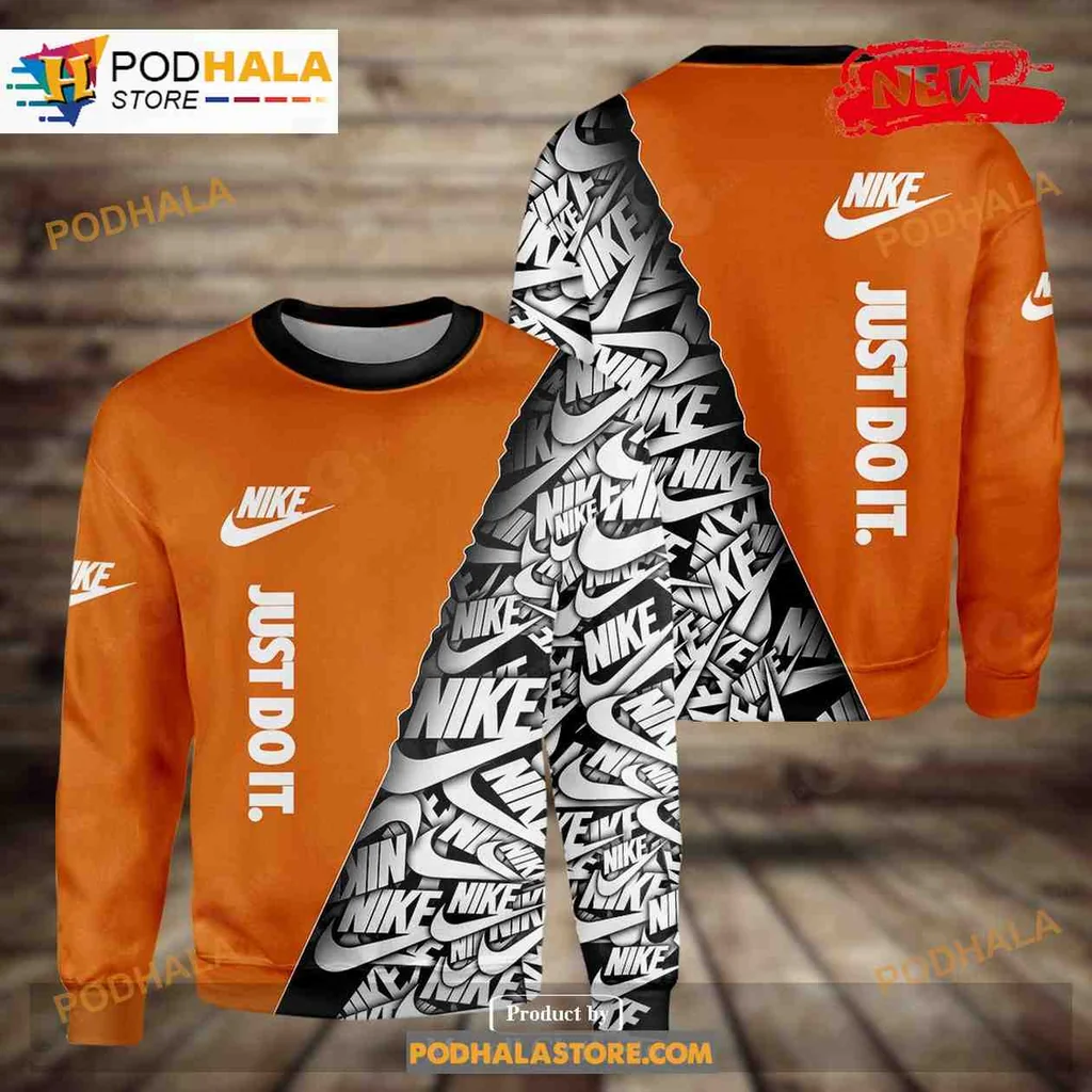 Bold Orange Nike Logo AOP Hoodie With Dynamic Black And White Design Bold Orange Nike Logo AOP Hoodie With Dynamic Black And White Design