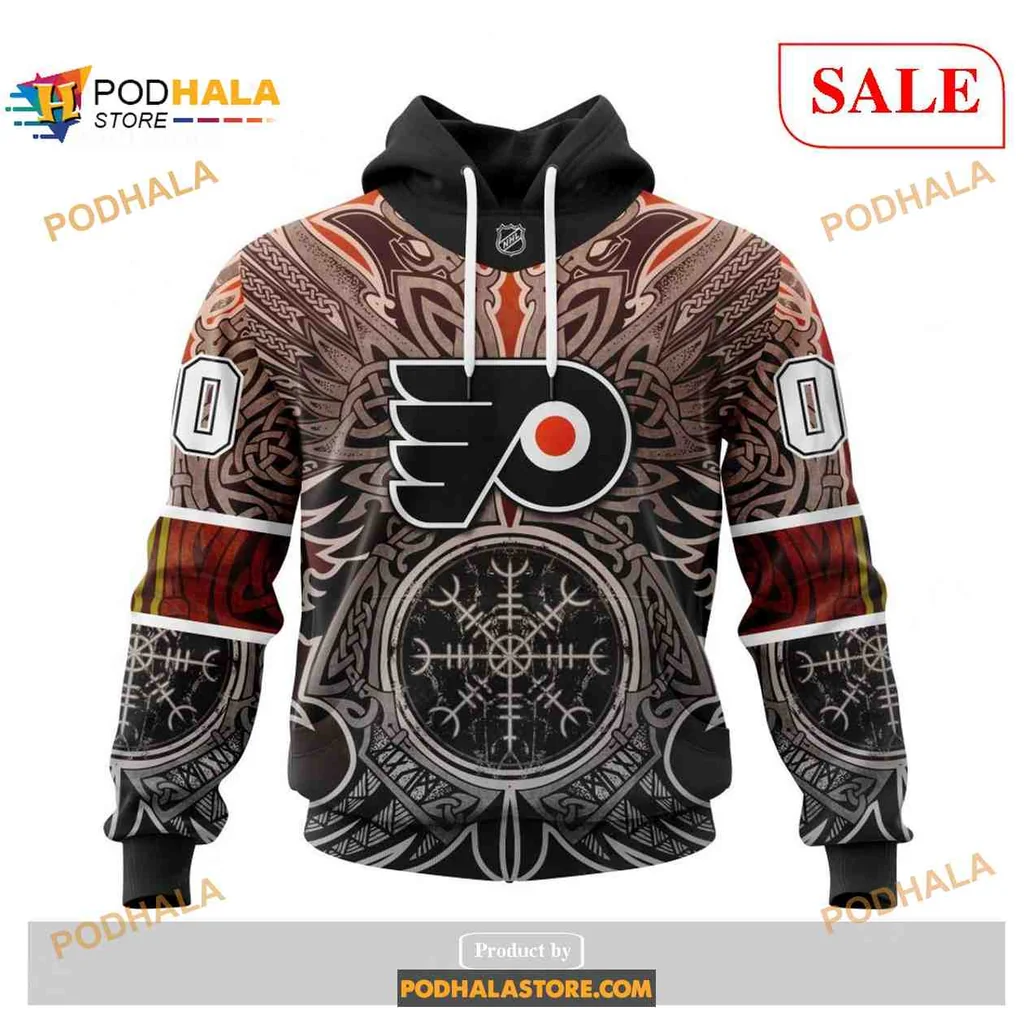 Bold Philadelphia Flyers Viking 3d Hoodie Featuring Intricate Norse Symbols