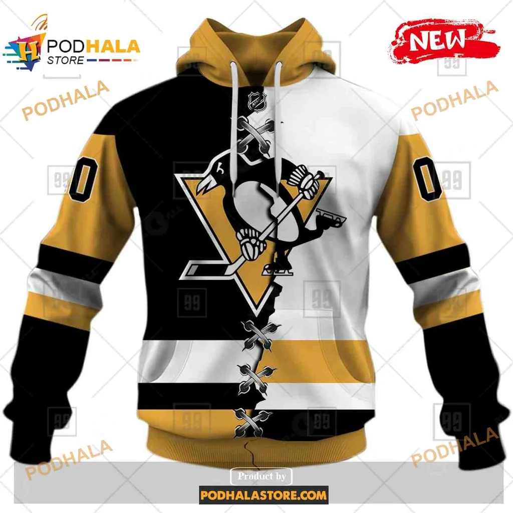 Bold Pittsburgh Penguins 3d Hoodie Featuring Striking Black And Gold Design