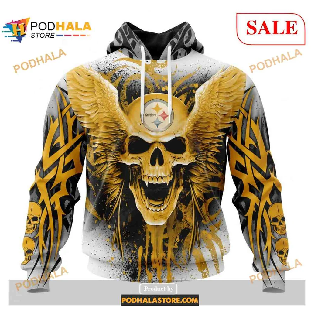 Bold Pittsburgh Steelers Skull Wings 3d Hoodie With Edgy Design