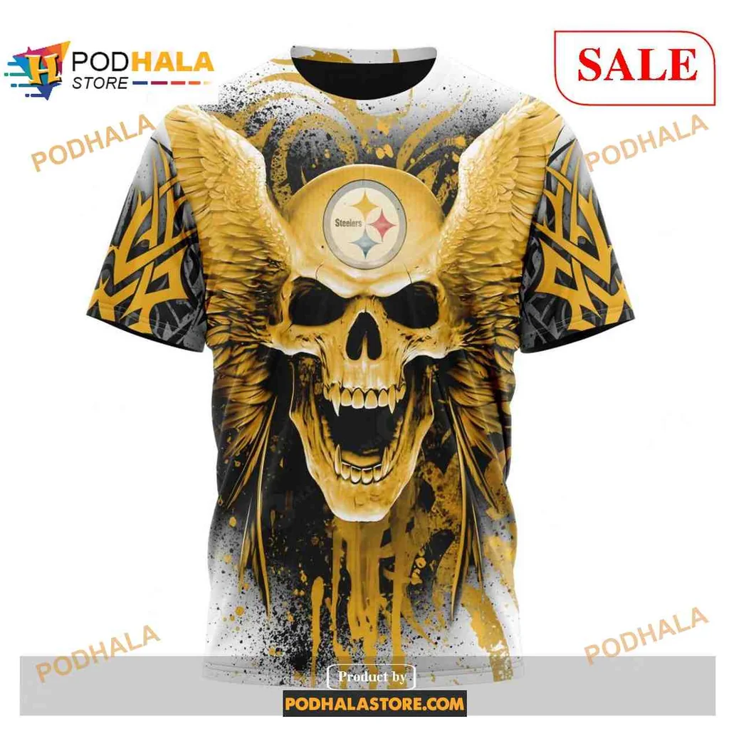 Bold Pittsburgh Steelers Skull Wings AOP Hoodie With Edgy Design Bold Pittsburgh Steelers Skull Wings AOP Hoodie With Edgy Design