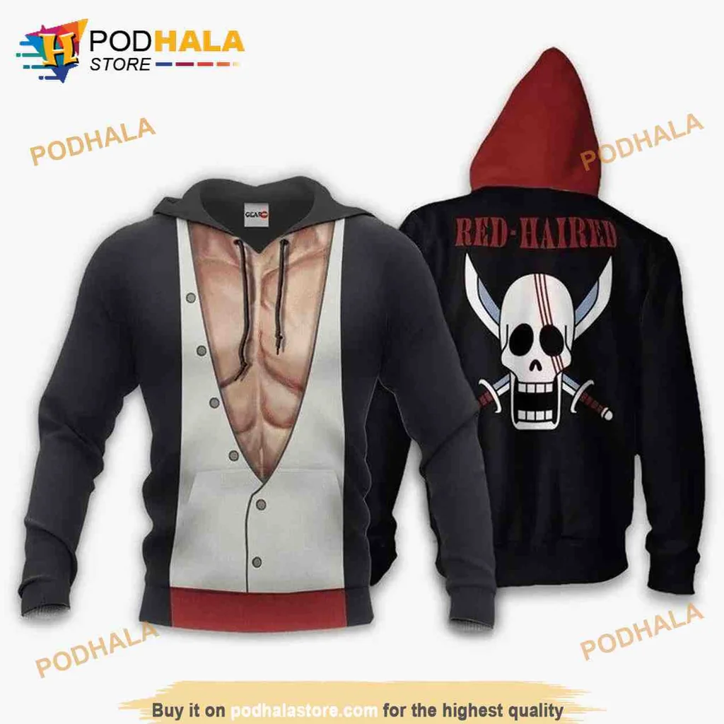 Bold Red Haired Pirate 3d Hoodie With Skull And Crossbones Design