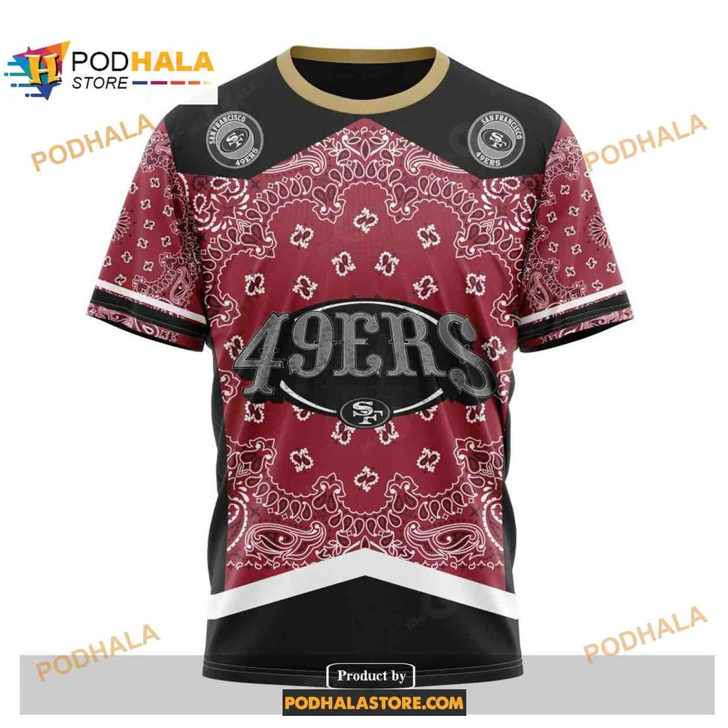 Bold San Francisco 49ers AOP Hoodie With Paisley Patterns And Team Logos Bold San Francisco 49ers AOP Hoodie With Paisley Patterns And Team Logos