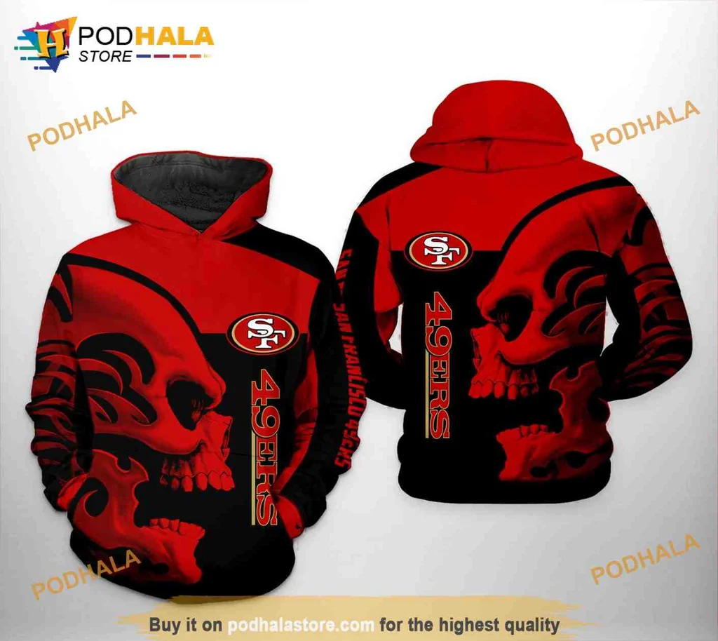 Bold San Francisco 49ers Skull 3d Hoodie With Fierce Football Design