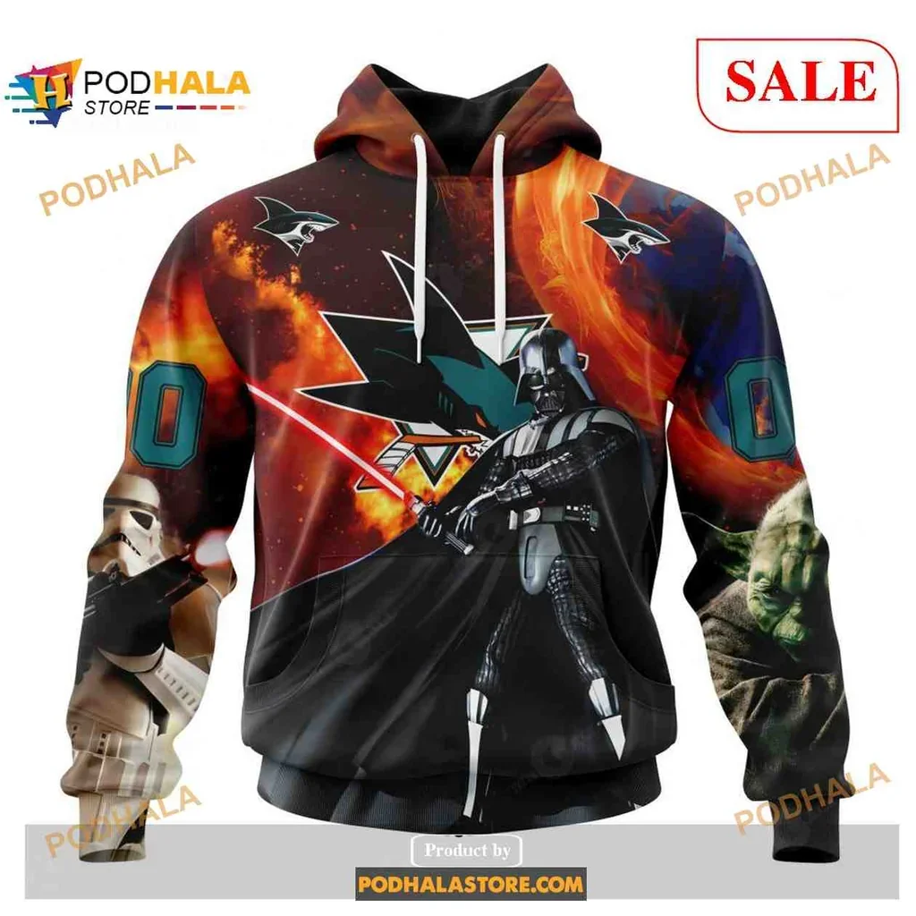 Bold San Jose Sharks Star Wars Hoodie Featuring Darth Vader And Stormtrooper