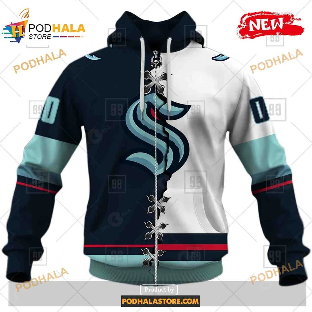 Bold Seattle Kraken 3d Hoodie With Striking Teal And Navy Design