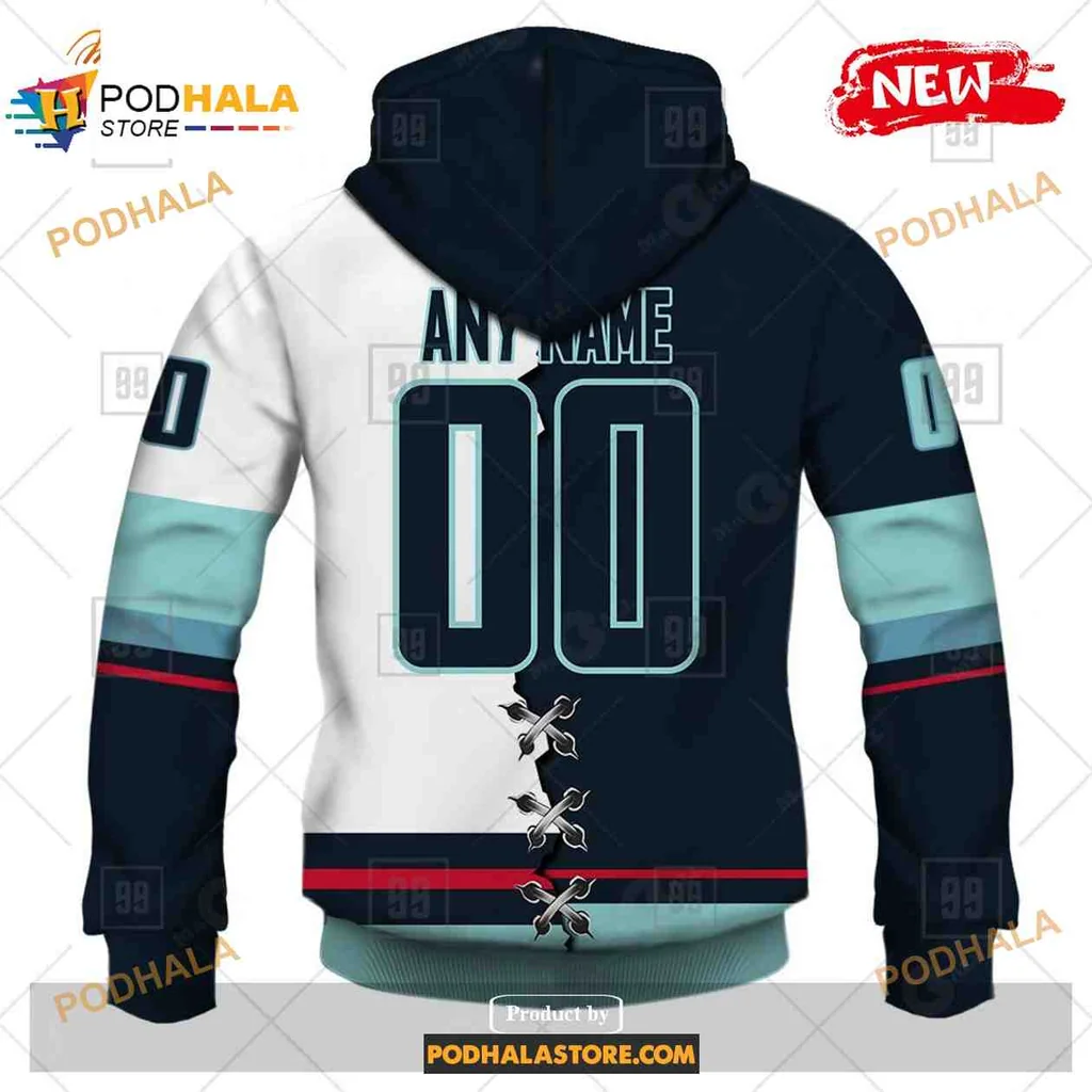 Bold Seattle Kraken AOP Hoodie With Striking Teal And Navy Design Bold Seattle Kraken AOP Hoodie With Striking Teal And Navy Design