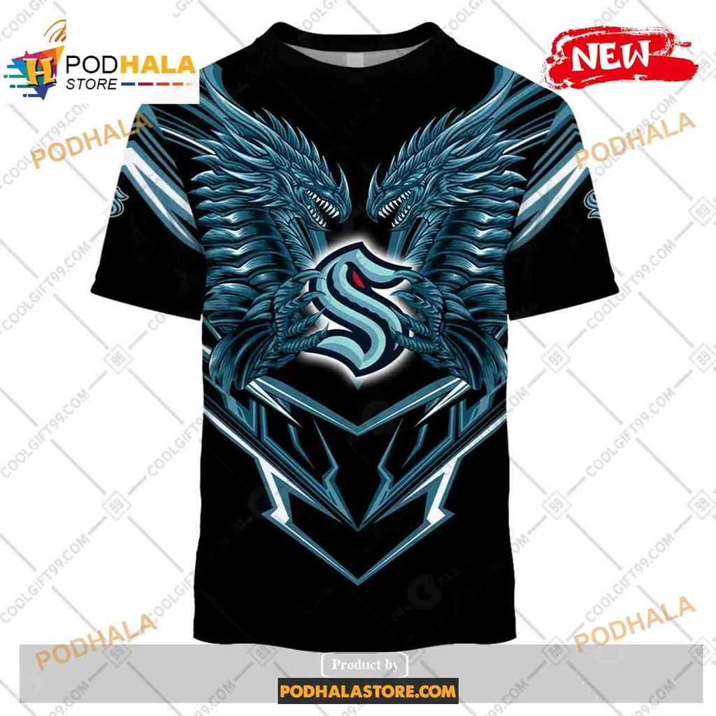 Bold Seattle Kraken Dragon All Over Print Hoodie With Striking Blue And Silver Design Bold Seattle Kraken Dragon All Over Print Hoodie With Striking Blue And Silver Design