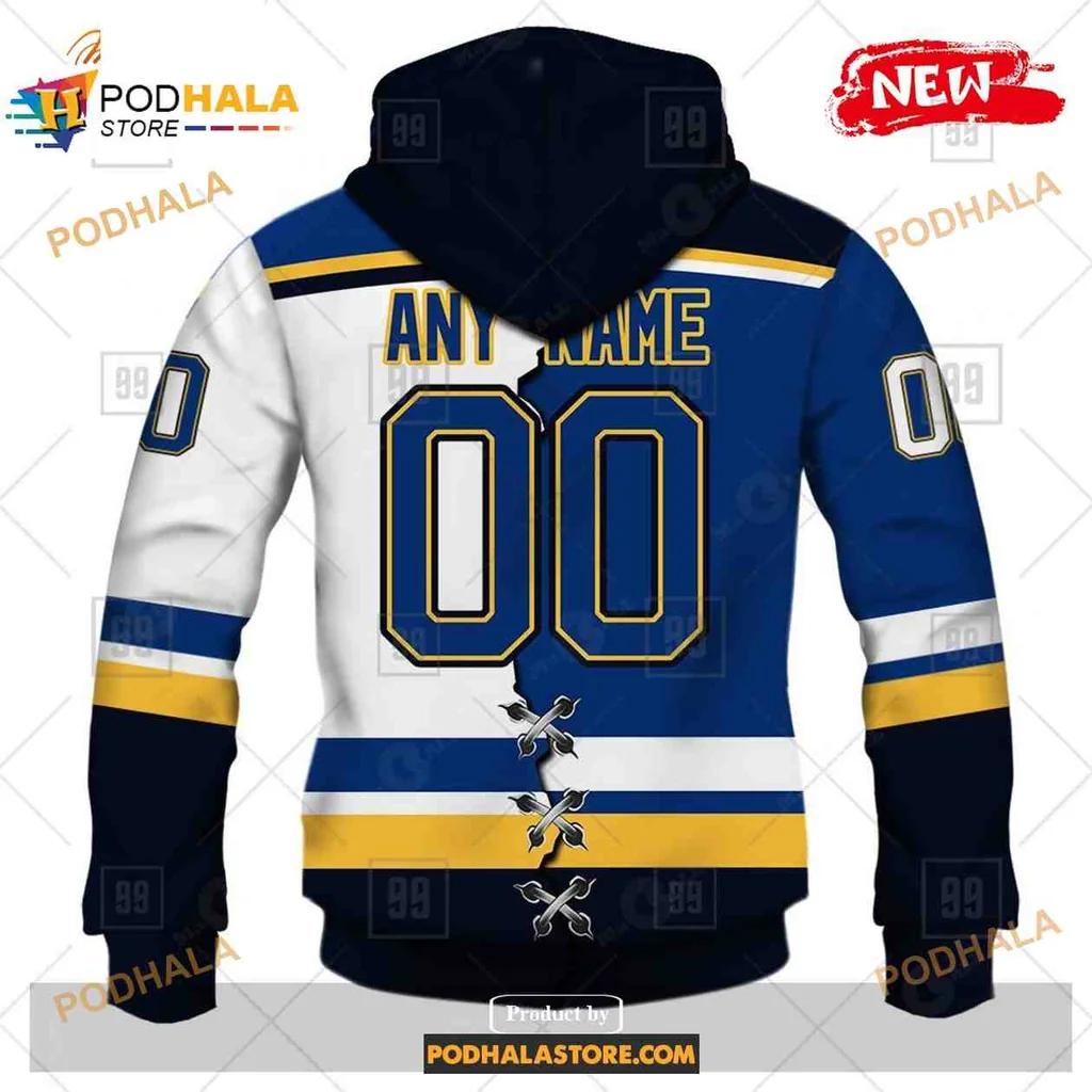 Bold St Louis Blues AOP Hoodie With Customizable Lace Up Design Bold St Louis Blues AOP Hoodie With Customizable Lace Up Design