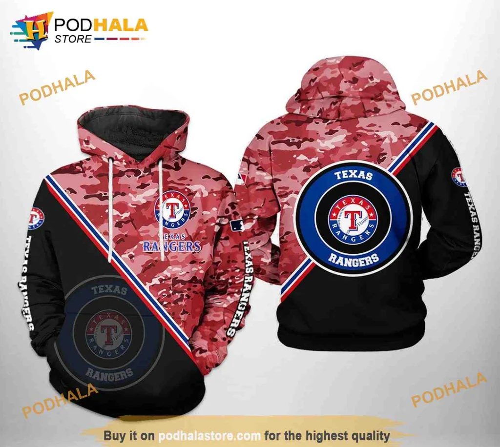 Bold Texas Rangers Camouflage 3d Hoodie With Striking Logo Design