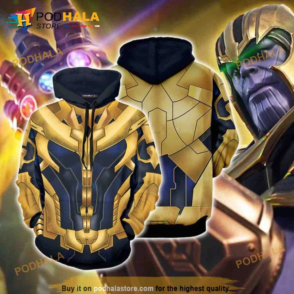 Bold Thanos Inspired 3d Hoodie Featuring Detailed Armor Design