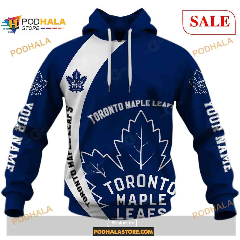 Bold Toronto Maple Leafs 3d Hoodie, Large Blue Maple Leaf Emblem Design
