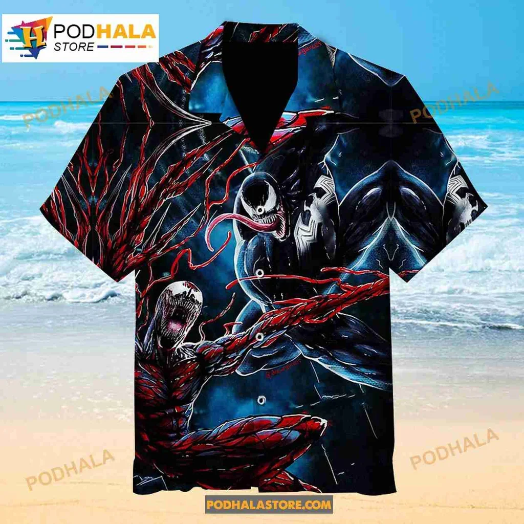 Bold Venom Carnage Hawaiian Shirt Featuring Dynamic Comic Book Design