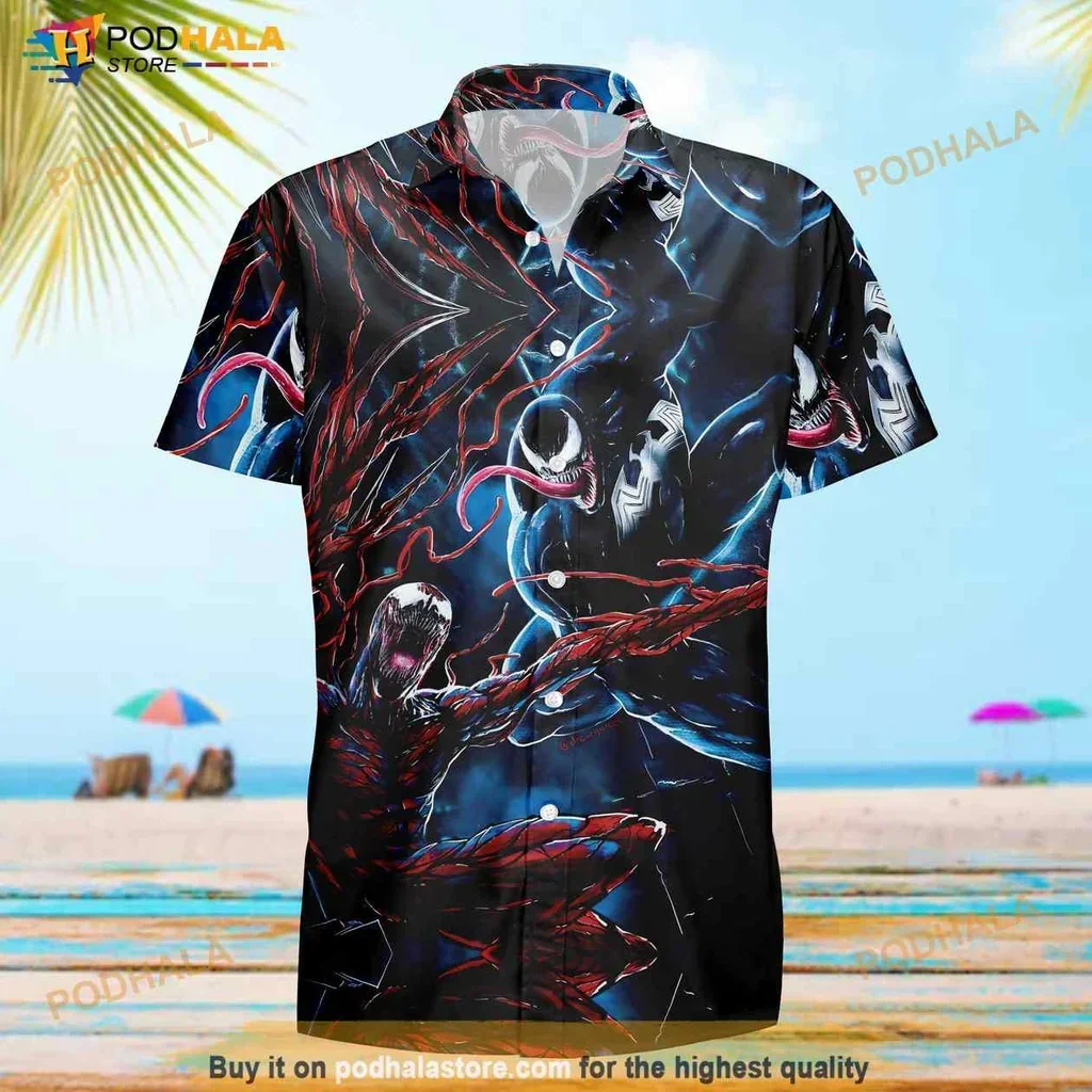 Bold Venom Carnage Hawaiian Shirt Featuring Fierce Comic Book Design