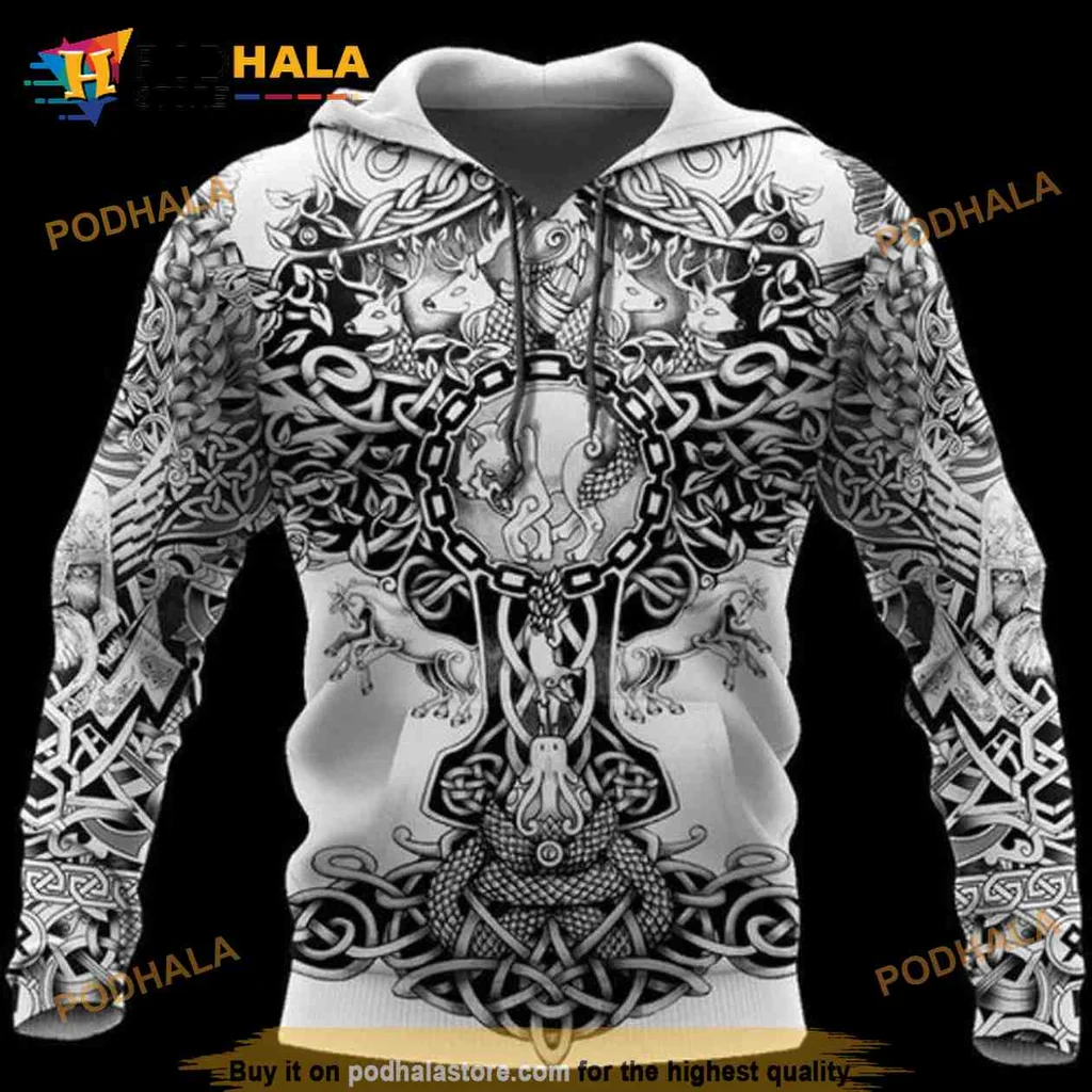 Bold Viking Dragon Pattern 3d Hoodie Featuring Intricate Norse Design