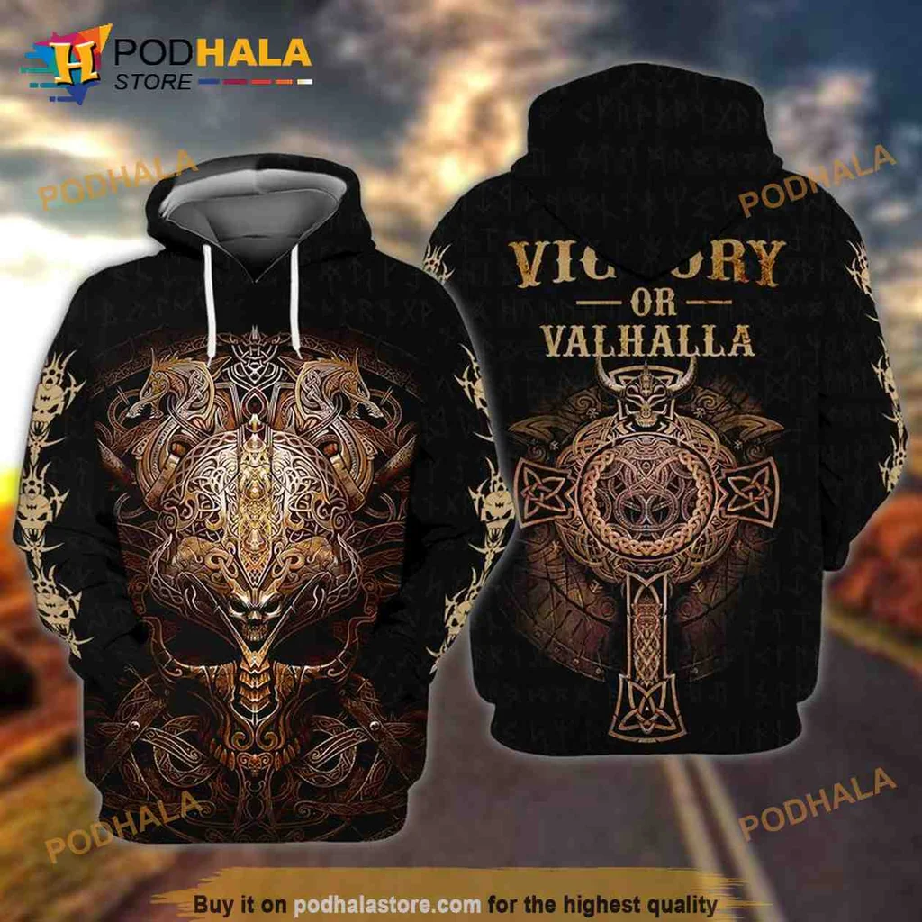Bold Viking Skull 3d Hoodie With Norse Patterns And Fierce Design