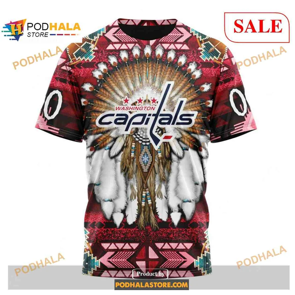 Bold Washington Capitals Native American AOP Hoodie With Bear Paw Design Bold Washington Capitals Native American AOP Hoodie With Bear Paw Design