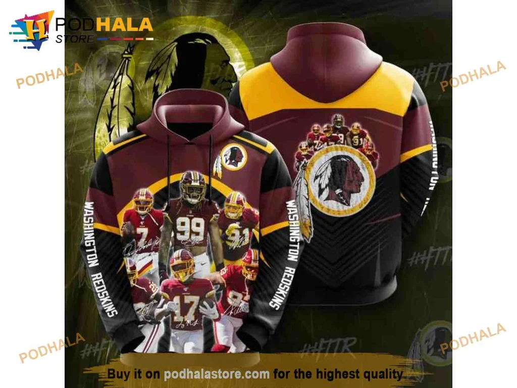 Bold Washington Redskins 3d Hoodie Featuring Players In Action