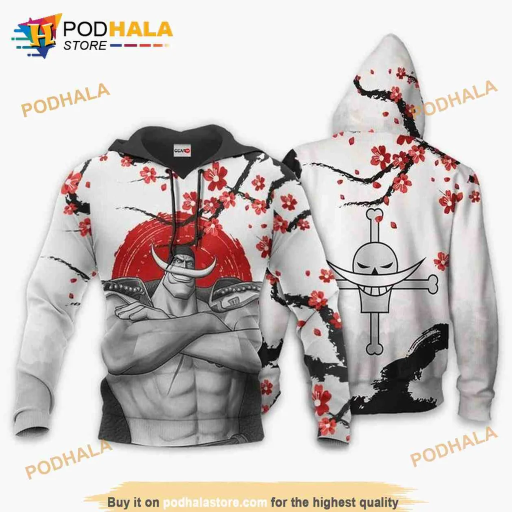 Bold Whitebeard Character 3d Hoodie With Cherry Blossom Design