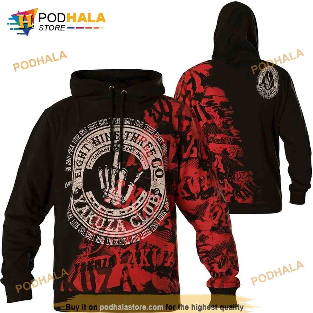 Bold Yakuza Club 3d Hoodie Featuring Striking Hand Graphic And Red Background
