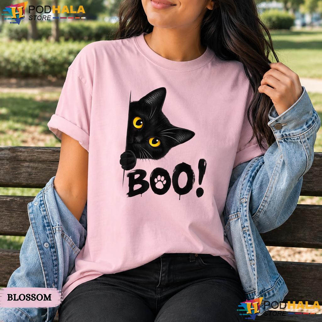 Boo Peekaboo Black Cat Comfort Colors T-Shirt Funny Spooky Halloween