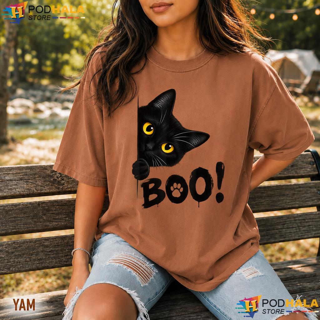 Boo Peekaboo Black Cat Comfort Colors Tee Funny Spooky Halloween Boo Peekaboo Black Cat Comfort Colors Tee Funny Spooky Halloween