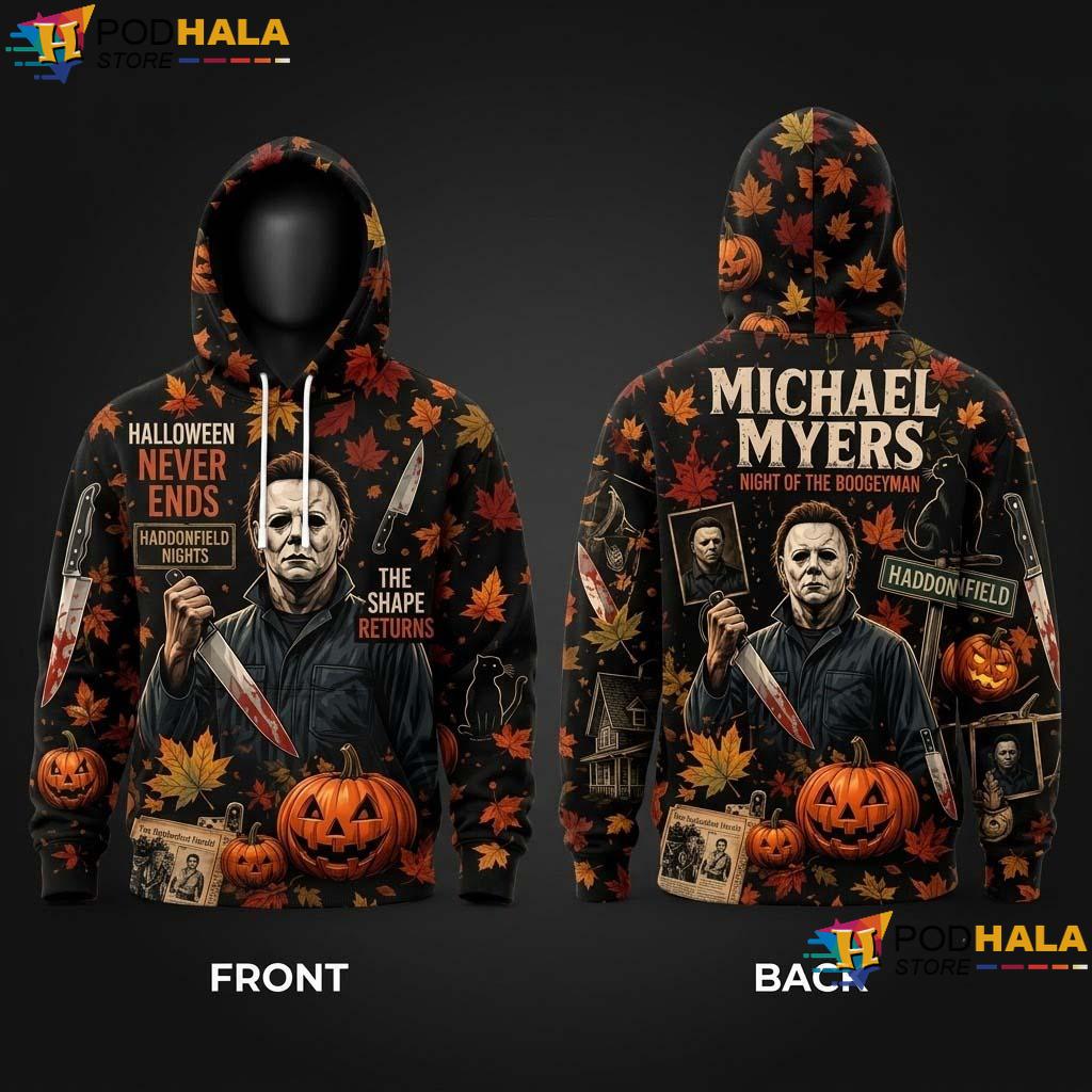 Boogeyman Halloween AOP Hoodie Haddonfield Michael Myers Horror Apparel