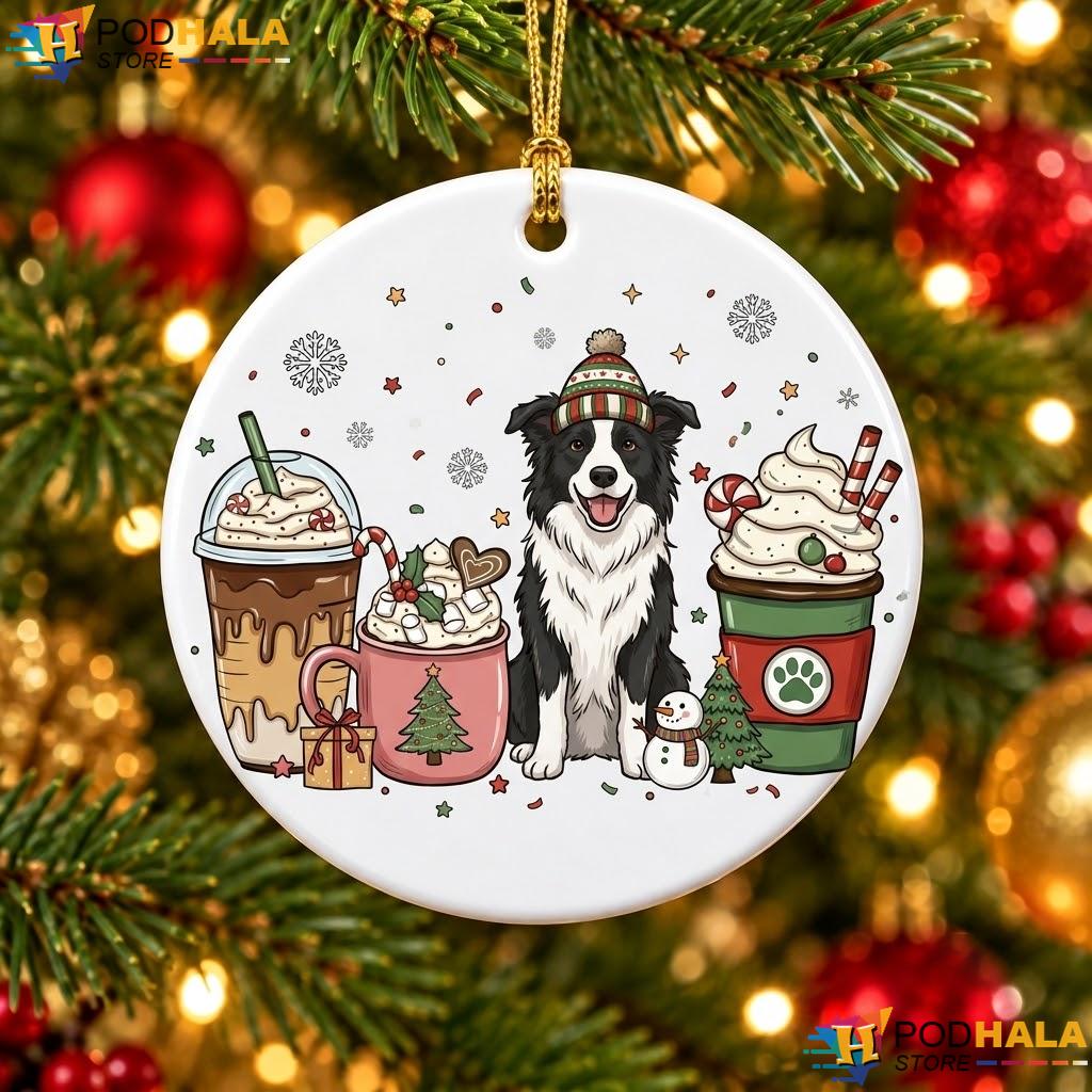 Border Collie Coffee Latte Christmas Ornament Winter Dog Mom Holiday