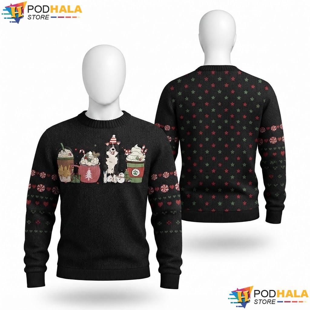 Border Collie Coffee Latte Christmas Sweater Winter Dog Mom Holiday
