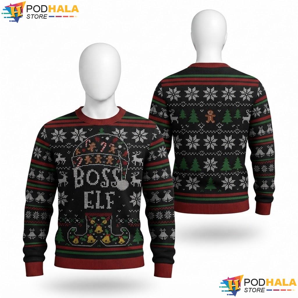Boss Elf Pajama Ugly Christmas Sweater Family Matching Holiday Top