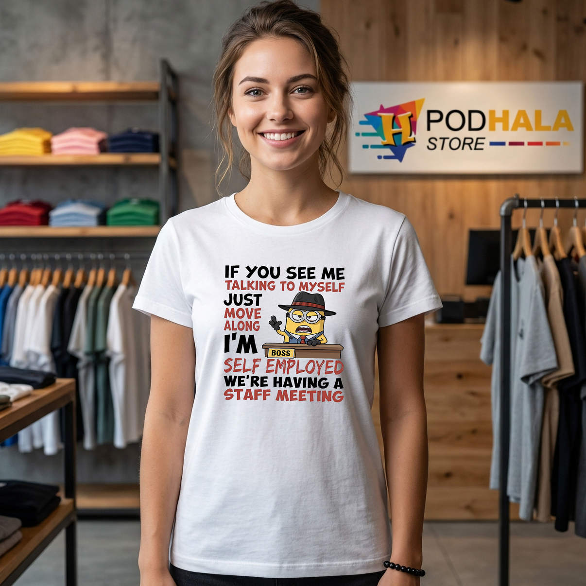 Boss Minions Staff Meeting Shirt Im Self Employed Funny Meme Graphic Mens