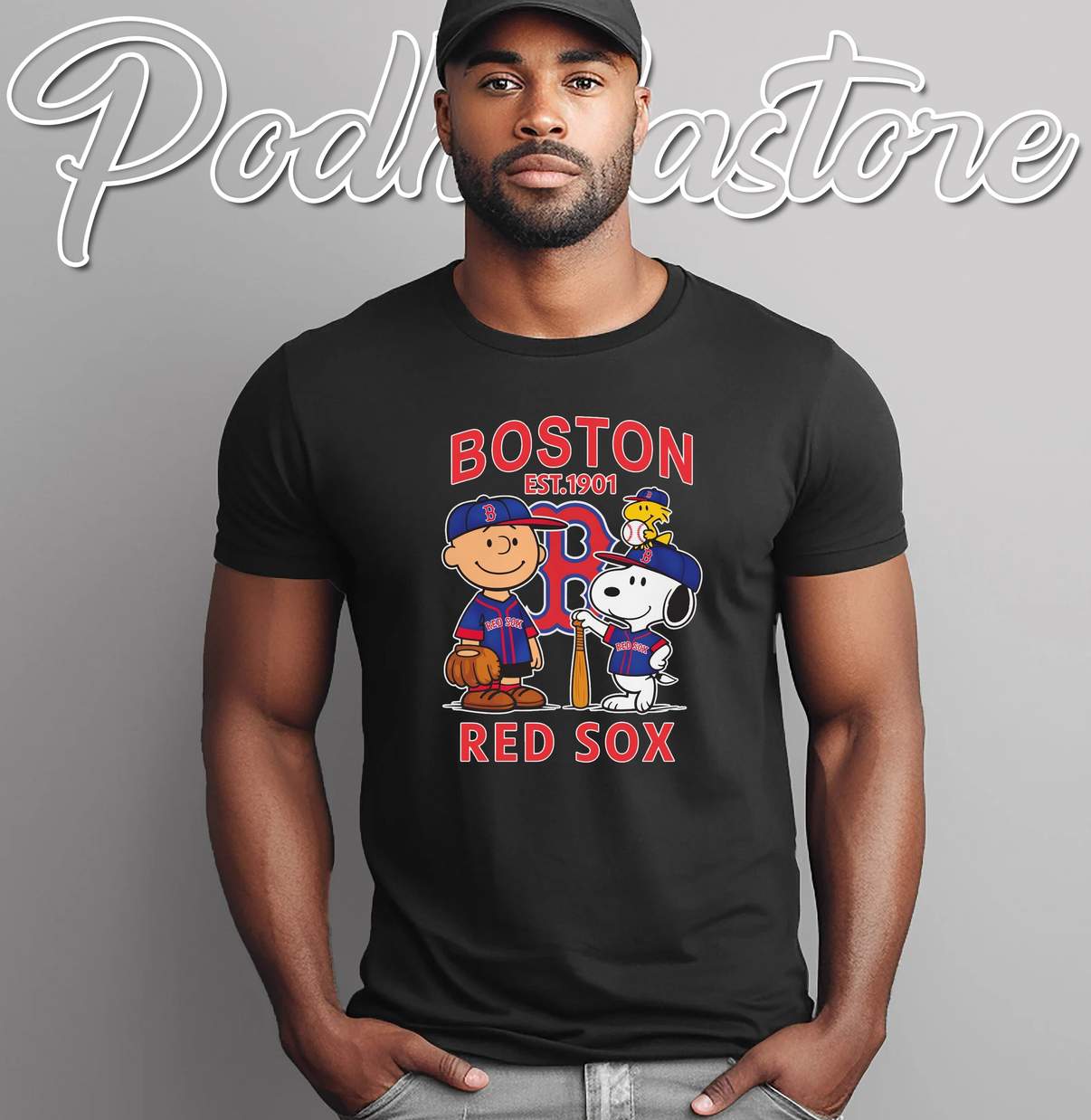 Boston Red Sox Snoopy Shirt Peanuts Charlie Brown Baseball Fan Graphic Mens
