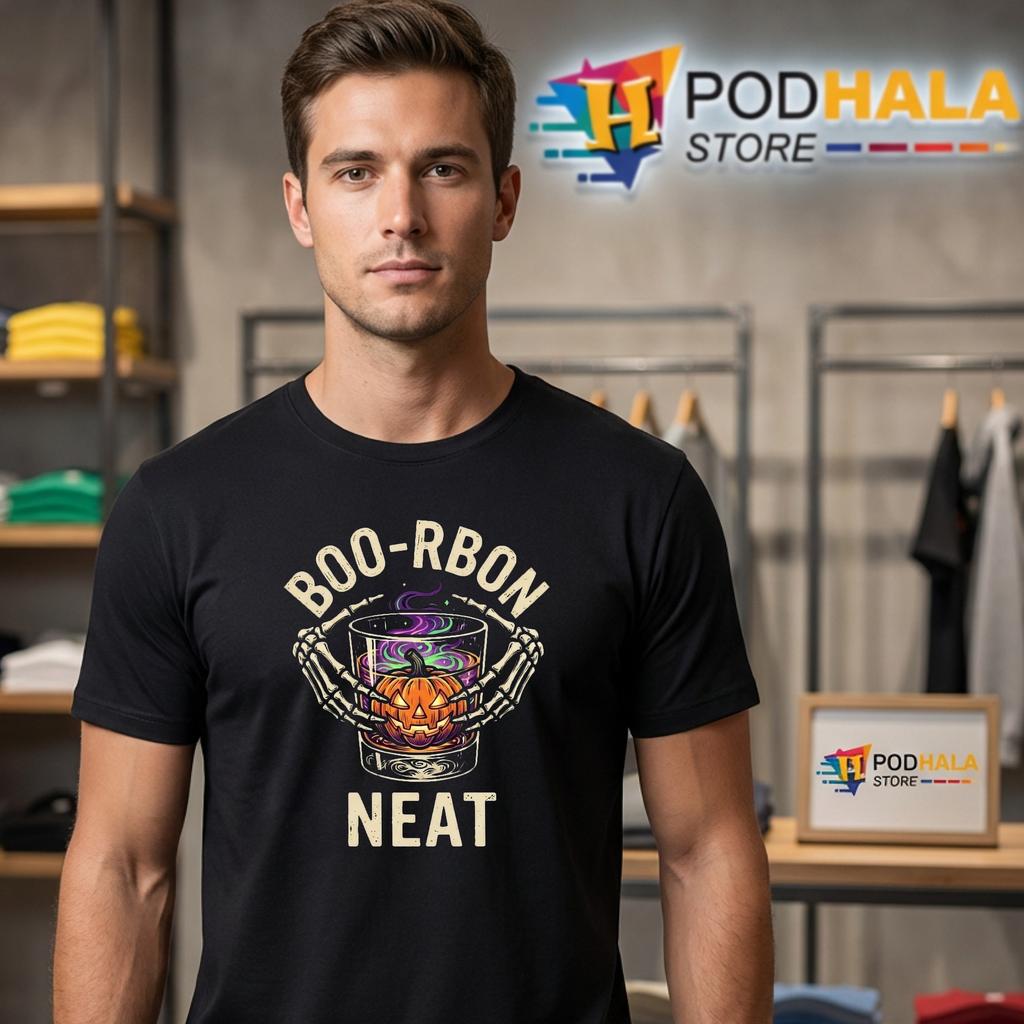 Bourbon Neat Whiskey Bar T-Shirt Funny Halloween Cocktail Humor Outfit