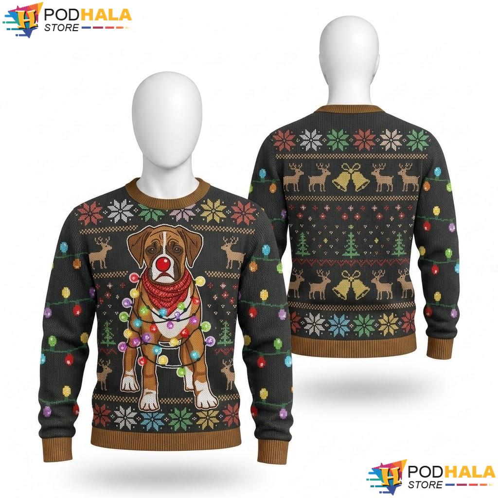 Boxer Dog Lover Ugly Christmas Sweater Mens Womens Kids Xmas Outfit