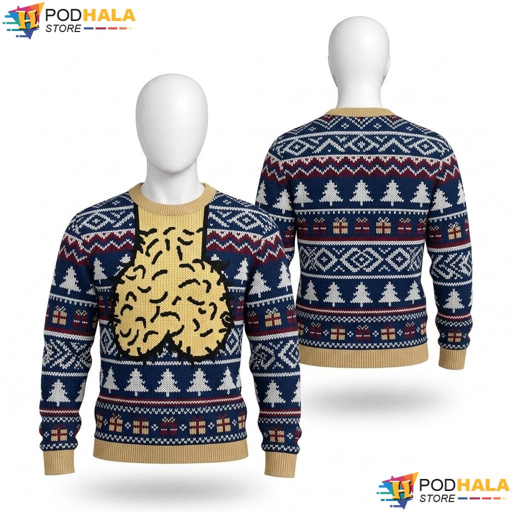 Brain Graphic Ugly Christmas Sweater Funny Navy Holiday Snowflake Top
