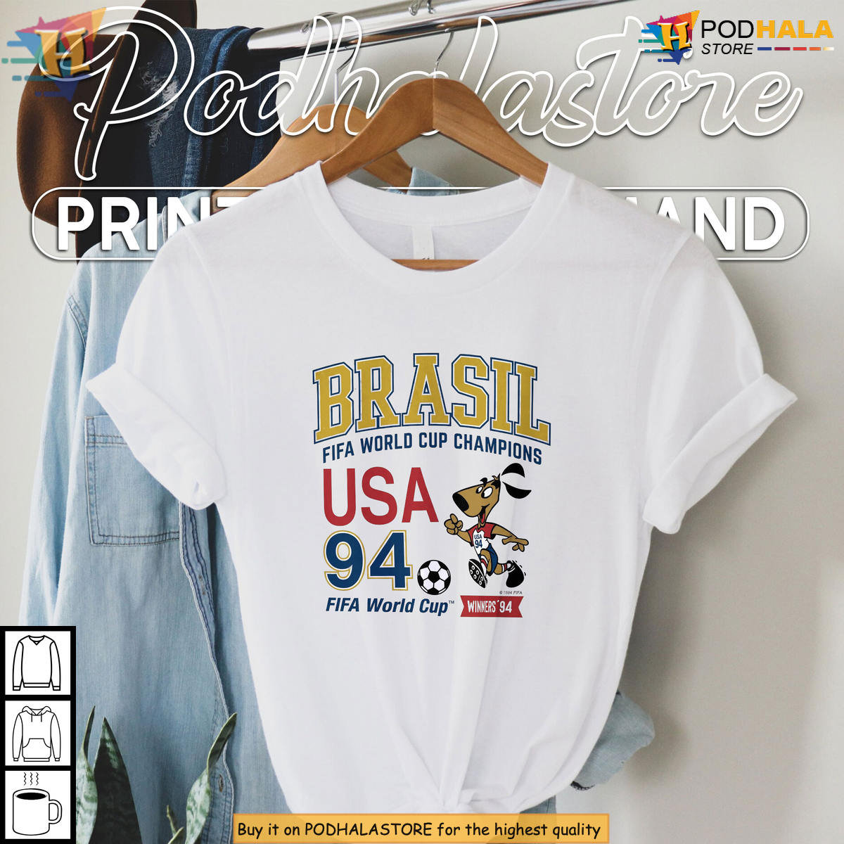 Brasil USA 94 FIFA World Cup Soccer Striker Mascot Retro Memorabilia Tee Fans