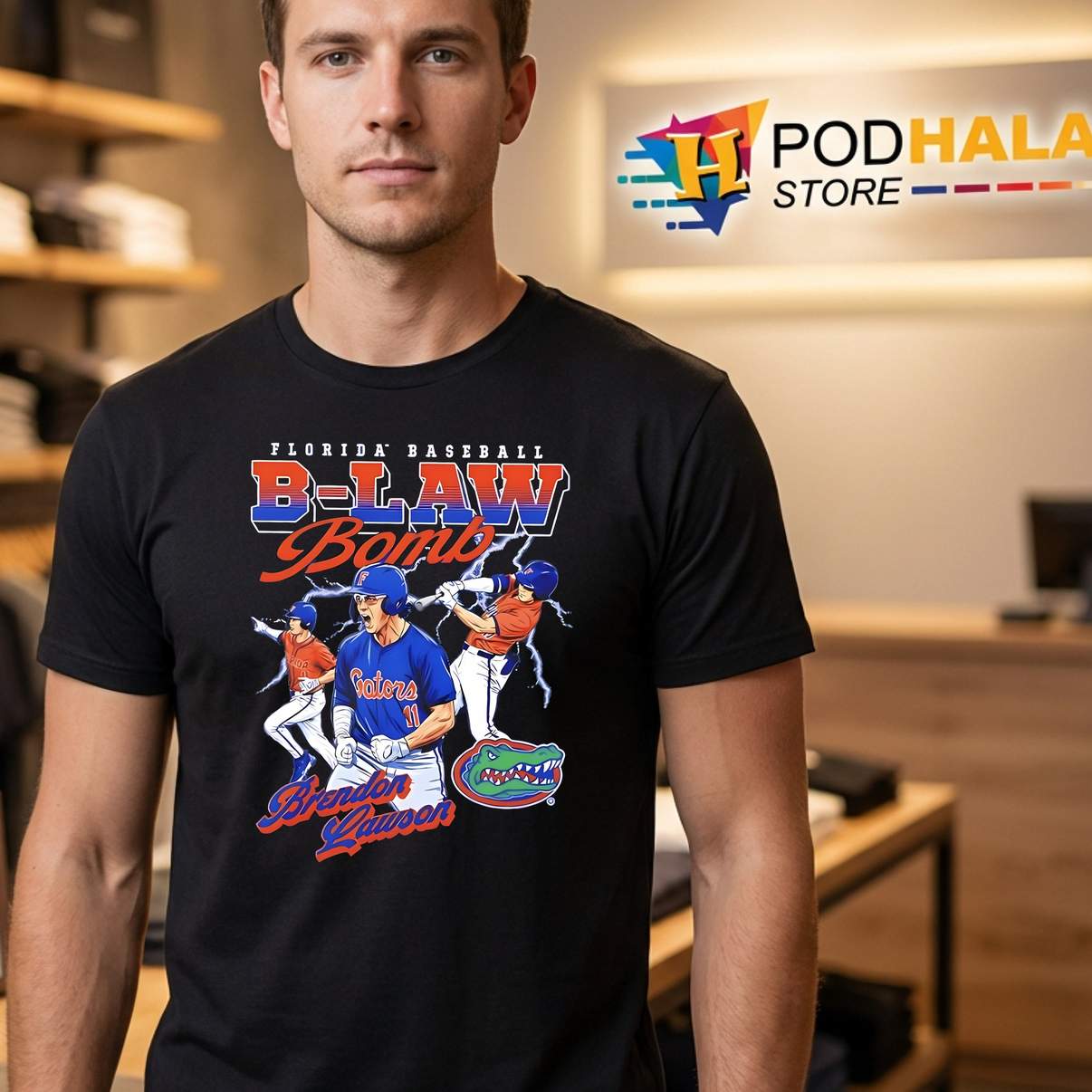 Brendan Lawson B Law Bomb Shirt Florida Gators Baseball Fan Graphic For Men