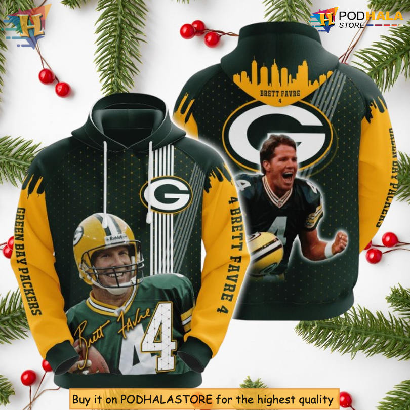Brett Favre 4 Player Tribute Green Bay Packers All Over Print Hoodie, Custom 3D Design