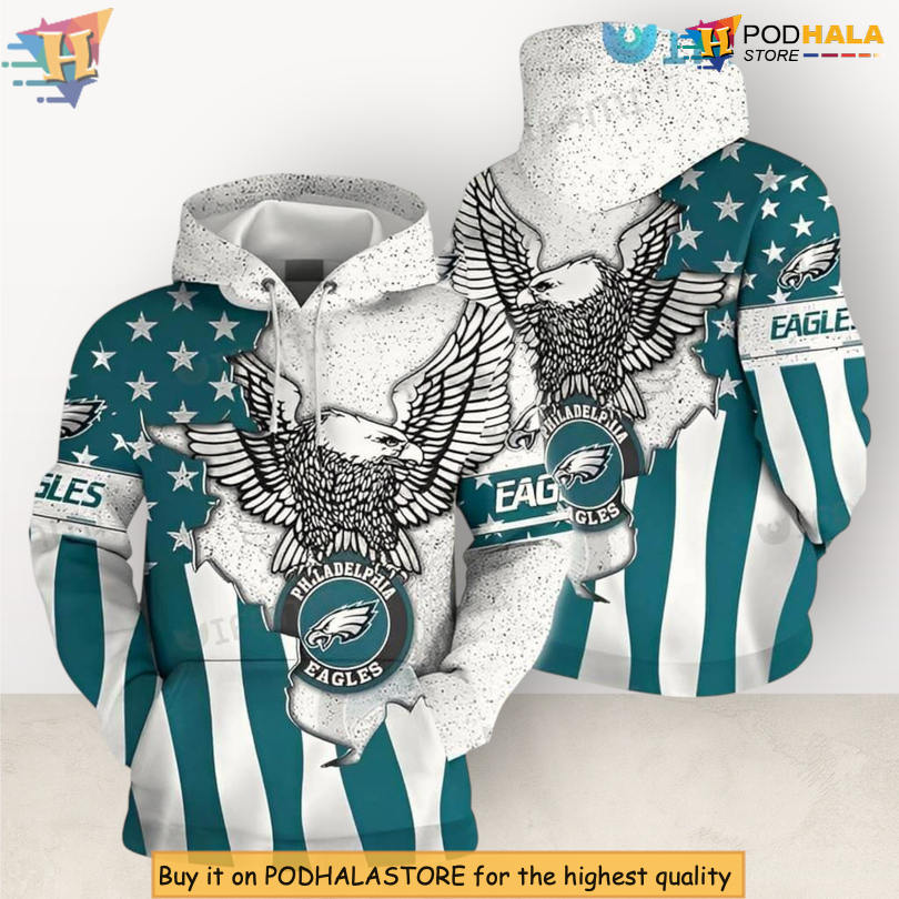 Broken USA Flag Logo Philadelphia Eagles Pullover Hoodie Custom Gear