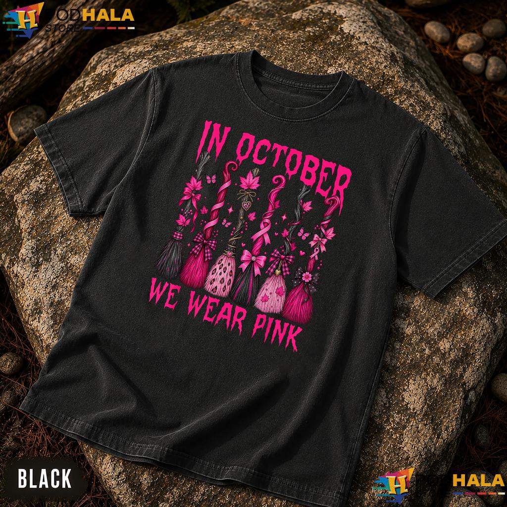 Broom Witch Halloween Pink Comfort Colors TShirt October Breast Cancer