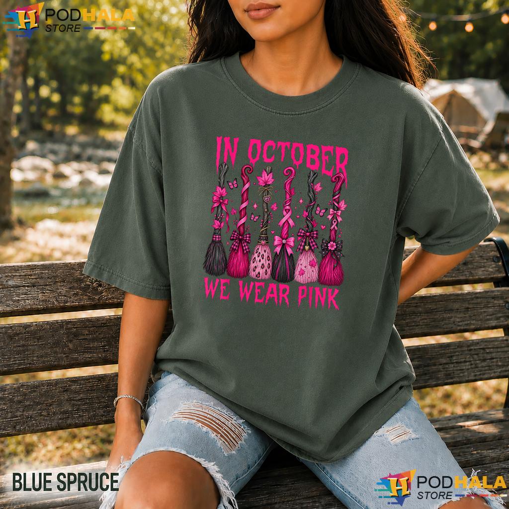 Broom Witch Halloween Pink Comfort Colors T-Shirt October Breast Cancer Broom Witch Halloween Pink Comfort Colors T-Shirt October Breast Cancer