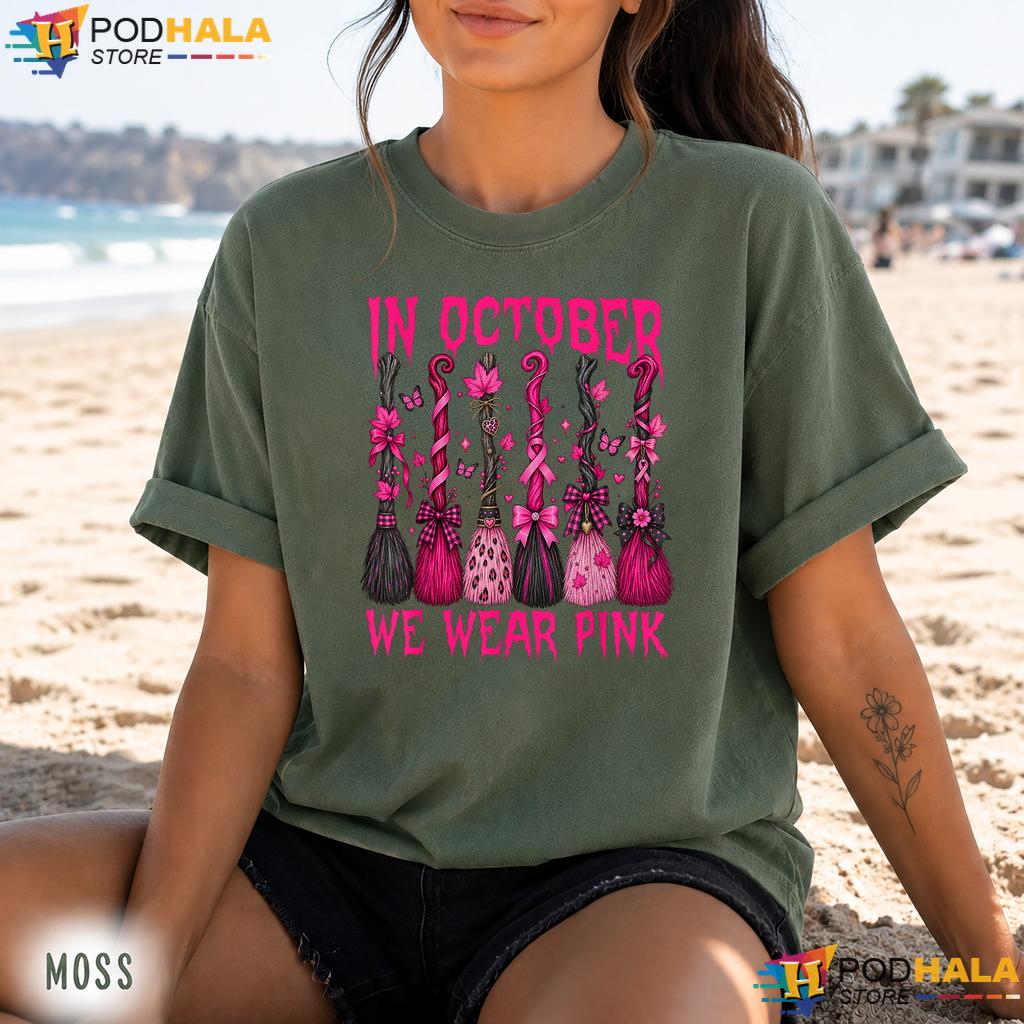 Broom Witch Halloween Pink Comfort Colors Tee October Breast Cancer Broom Witch Halloween Pink Comfort Colors Tee October Breast Cancer