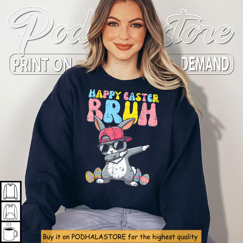 Bruh Bunny Dab Graphic Kids Easter Shirts Funny Easter Dance Outfit Gift