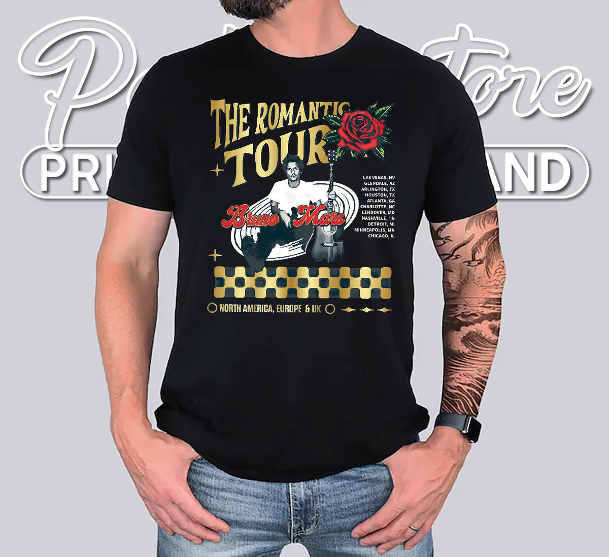 Bruno Mars The Romantic Tour North America Europe & UK Pop R&B Concert Shirt Bruno Mars The Romantic Tour North America Europe & UK Pop R&B Concert Shirt